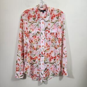 IMNYC semi sheer colorful floral print button down front long sleeve blouse sz M